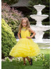 Beaded Yellow Tulle Ruffled Tea Length Flower Girl Dress Beaded Yellow Tulle Ruffled Tea Length Flower Girl Dress